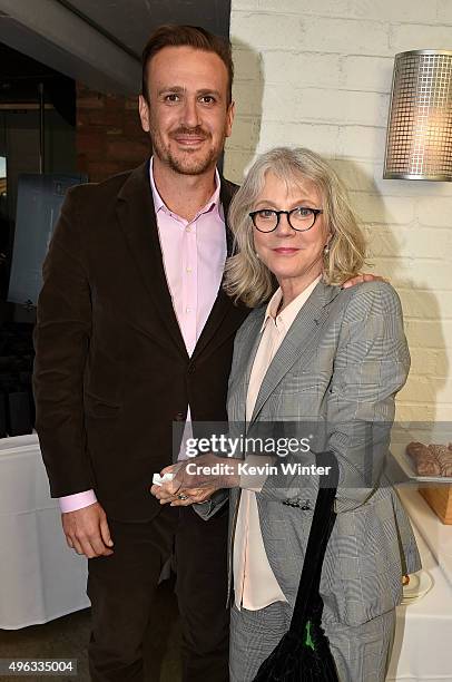 Actors Jason Segel and Blythe Danner attend the 'Indie Contenders Roundtable presented by The Hollywood Reporter' during AFI FEST 2015 presented by...