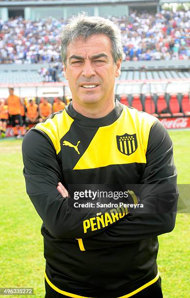 Pablo Bengoechea coach of Peñarol poses for a photo before a match between Nacional and Peñarol as part of round 12 of Apertura 2015 at Centenario...