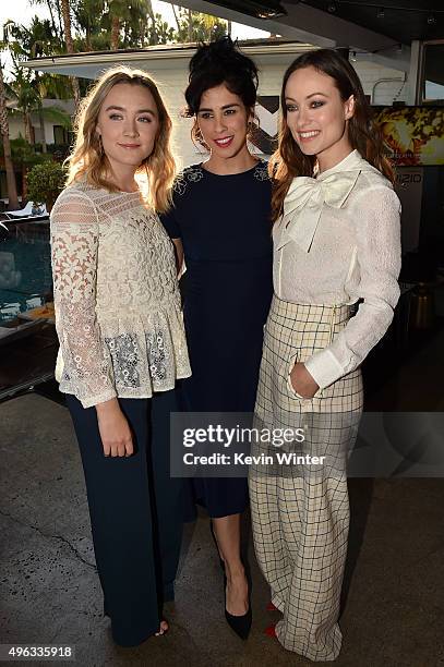 Actresses Saoirse Ronan, Sarah Silverman and Olivia Wilde attend the 'Indie Contenders Roundtable presented by The Hollywood Reporter' during AFI...