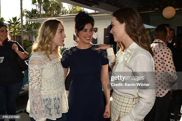 Actresses Saoirse Ronan, Sarah Silverman and Olivia Wilde attend the 'Indie Contenders Roundtable presented by The Hollywood Reporter' during AFI...