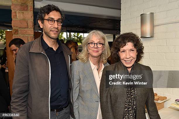 Writer Ramin Bahrani and actresses Blythe Danner and Lily Tomlin attend the photo call for 'Indie Contenders Roundtable presented by The Hollywood...