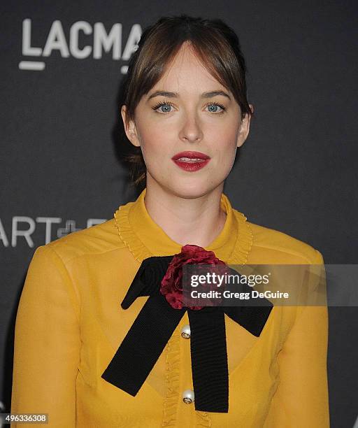 Actress Dakota Johnson arrives at the LACMA 2015 Art+Film Gala Honoring James Turrell And Alejandro G Inarritu, Presented By Gucci at LACMA on...