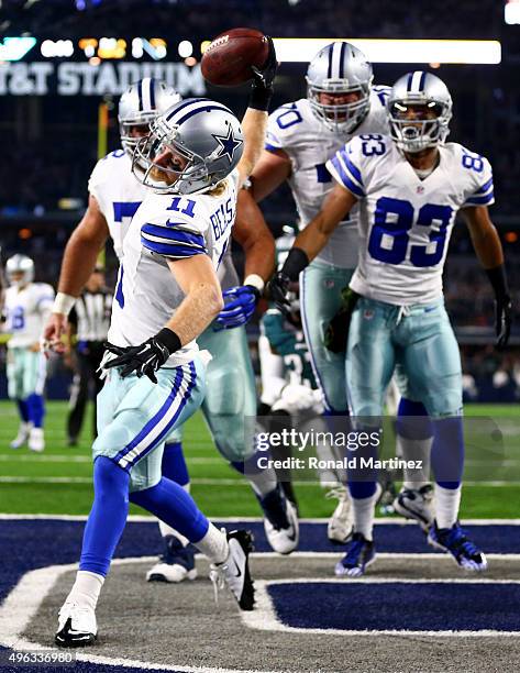 Cole Beasley of the Dallas Cowboys celebrates after scoring a touchdown against the Philadelphia Eagles in the first quarter at AT&T Stadium on...