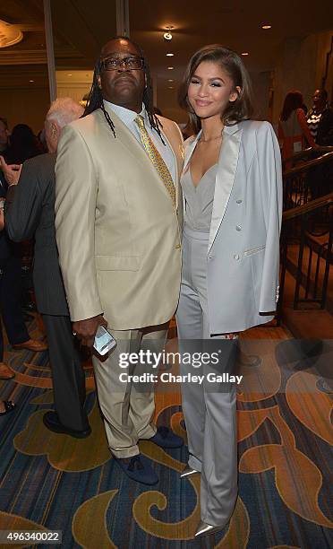 Kazembe Ajamu Coleman and Zendaya attend the ACLU SoCal Hosts 2015 Bill Of Rights Dinner at the Beverly Wilshire Four Seasons Hotel on November 8,...