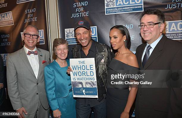 Honorees James Obergefell, Mary L. Bonauto, Tom Morello and Kerry Washington and Executive Director of the ACLU of Southern California Hector...