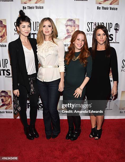 Actresses Briana Cuoco, Ashley Jones, Amy Davidson and Lacey Chabert arrive at the Stand Up For Pits Comedy Benefit at The Improv on November 8, 2015...