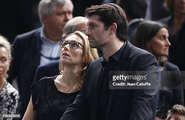 Pierre Rabadan and his girlfriend Laurie Delhostal attend the final on day 7 of the BNP Paribas Masters held at AccorHotels Arena on November 8, 2015...