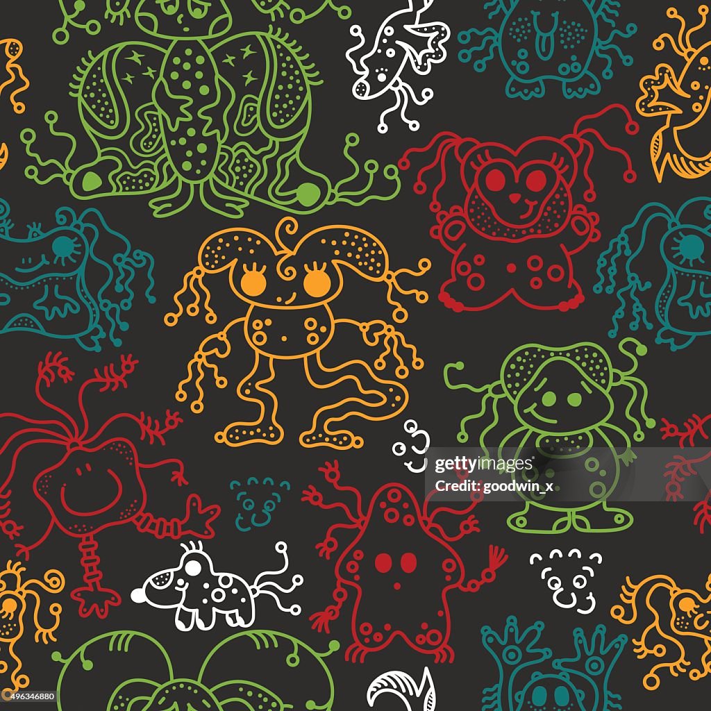 Pattern Seamless Texture Ufo Alien Monsters Bacteria Human Virus High ...