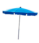 Blue beach umbrella isolated on white