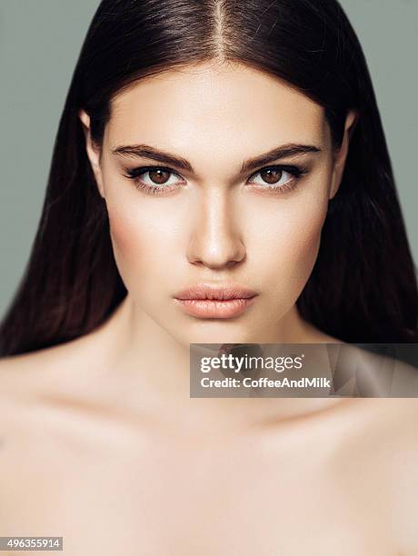 portrait of a fresh and lovely woman - shiny straight hair stock pictures, royalty-free photos & images