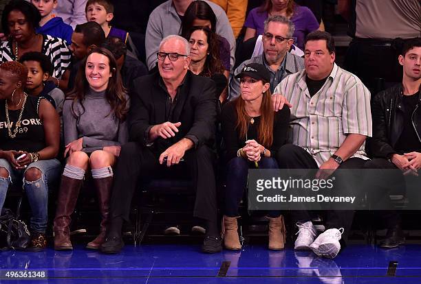 Gerry Cooney, Laura Schirripa and Steve Schirripa attend New York Knicks vs Los Angeles Lakers game at Madison Square Garden on November 8, 2015 in...