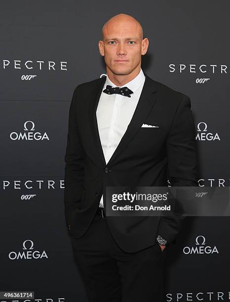 Michael Klim arrives ahead of the Omega VIP screening of the latest James Bond film SPECTRE at Dendy Cinemas Circular Quay on November 9, 2015 in...