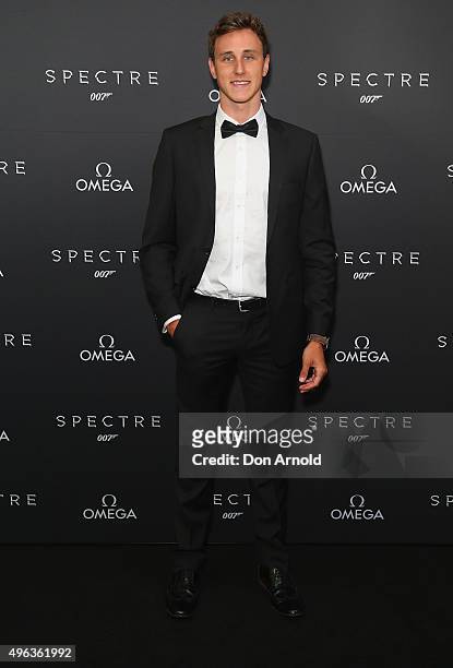 Cameron McEvoy arrives ahead of the Omega VIP screening of the latest James Bond film SPECTRE at Dendy Cinemas Circular Quay on November 9, 2015 in...