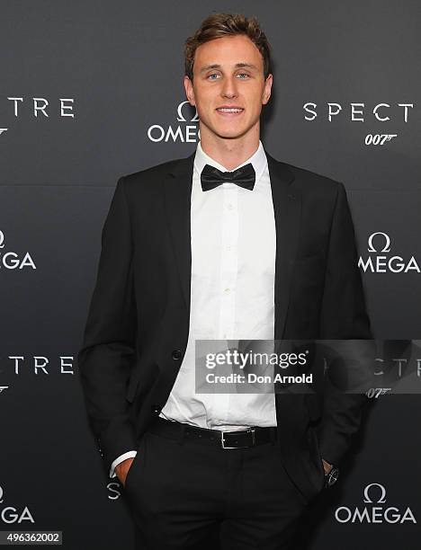 Cameron McEvoy arrives ahead of the Omega VIP screening of the latest James Bond film SPECTRE at Dendy Cinemas Circular Quay on November 9, 2015 in...