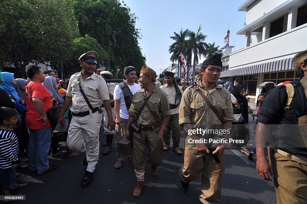 A number of veterans participate in Parade Surabaya Juang, a...