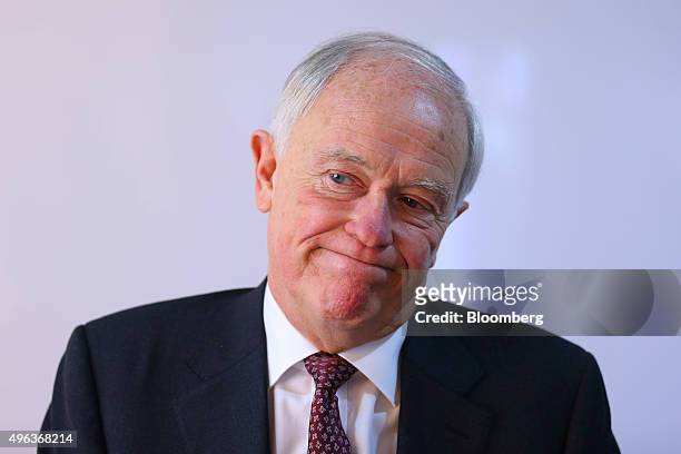 Tim Clark, president of Emirates Airline, reacts during a Bloomberg Television interview on the second day of the 14th Dubai Air Show at Dubai World...