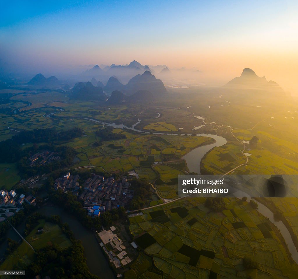 Karst area rural sunset ,Yangshuo,Guilin,China