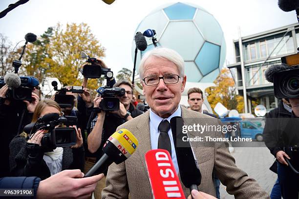 Reinhard Rauball, president of the German Football League arrives for the extraordinary DFB presidium meeting at DFB Heatquaters on November 9, 2015...