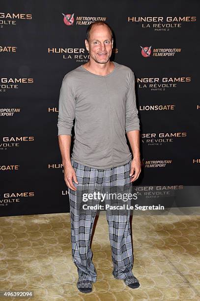 Woody Harrelson attends the The Hunger Games: Mockingjay Part 2 Photocall at Plazza Athenee on November 9, 2015 in Paris, France.