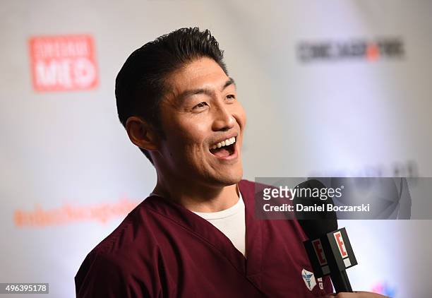 Actor Brian Tee attends a press junket for NBC's 'Chicago Fire', 'Chicago P.D.' and 'Chicago Med' at Cinespace Chicago Film Studios on November 9,...