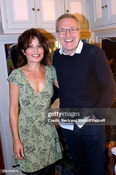 Actress of the Piece Isabelle Mergault and Laurent Ruquier attend the Theater Play 'Ne me regardez pas comme ca !', performed at 'Theatre Des...