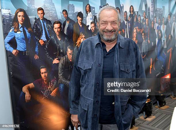 Executive Producer Dick Wolf attends a press junket for NBC's 'Chicago Fire', 'Chicago P.D.' and 'Chicago Med' at Cinespace Chicago Film Studios on...