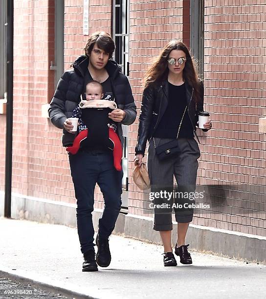 James Righton, Keira Knightley and Edie Righton are seen in Tribeca on November 9, 2015 in New York City.