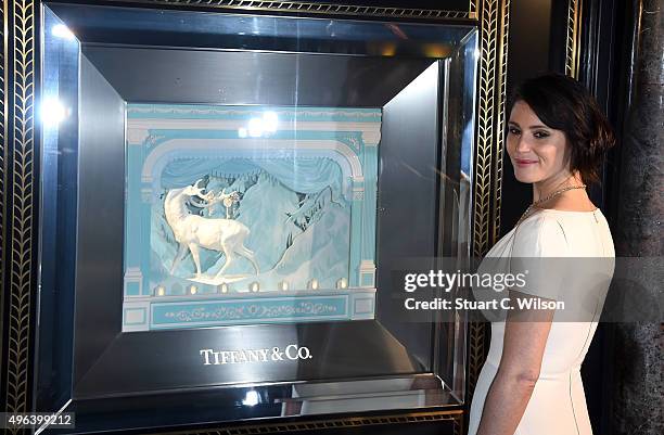 Actress Gemma Arterton reveals the 2015 Tiffany & Co. Christmas windows at the Old Bond Street store, marking the opening of the Tiffany Christmas...