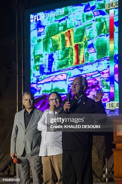 Egyptian Minister of Antiquities Mamdouh el-Damati , Jean Claude Barre of Heritage Innovation Preservation institute and Hany Helal of the Faculty of...