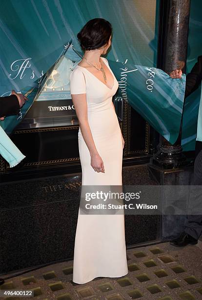 Actress Gemma Arterton reveals the 2015 Tiffany & Co. Christmas windows at the Old Bond Street store, marking the opening of the Tiffany Christmas...