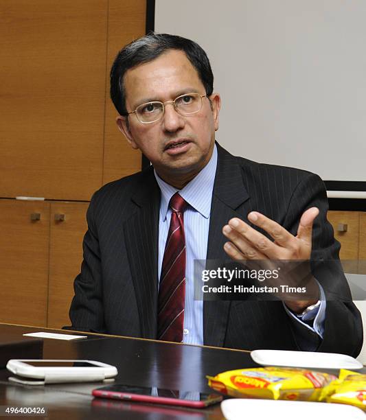 Managing Director, Nestle India Ltd., Suresh Narayanan addressing the media personnel during a press conference on the comeback of Maggi noodles on...