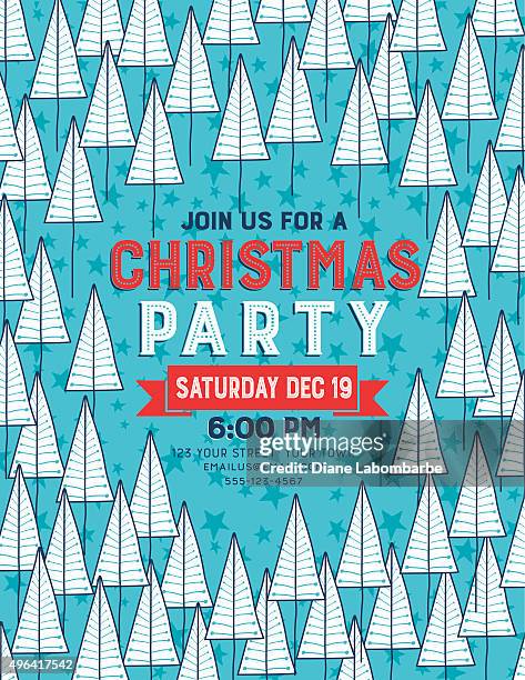 hand drawn christmas trees holiday party invitation template - office party stock illustrations