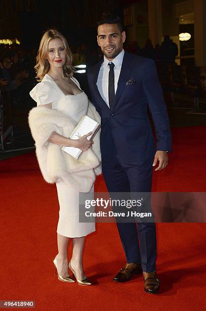 Radamel Falcao and wife Lorelei Taron attend the World Premiere of "Ronaldo" at Vue West End on November 9, 2015 in London, England.