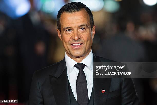 Portuguese football agent Jorge Mendes poses on arrival for the world premiere of the film Ronaldo in central London on November 9, 2015. / AFP /...