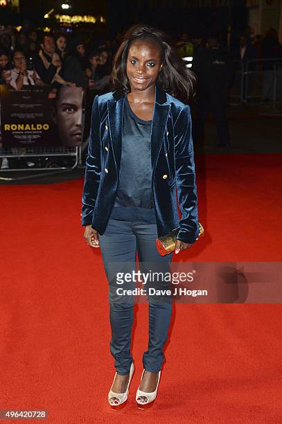 Eniola Aluka attends the World Premiere of "Ronaldo" at Vue West End on November 9, 2015 in London, England.