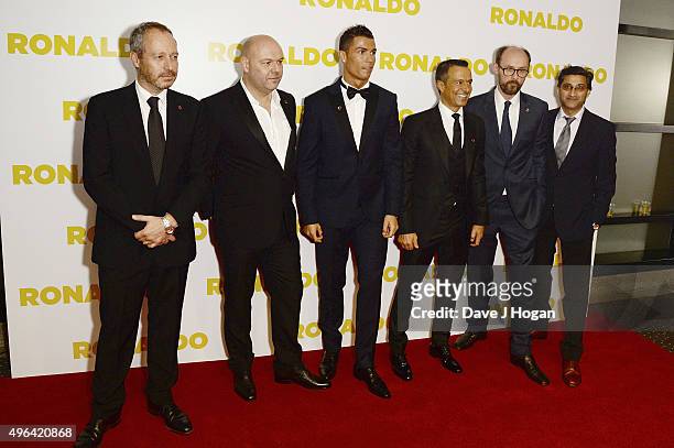 Anthony Wonke, Paul Martin, Cristiano Ronaldo, Jorge Mendes, James Gay-Rees and Asif Kapadia attend the World Premiere of "Ronaldo" at Vue West End...