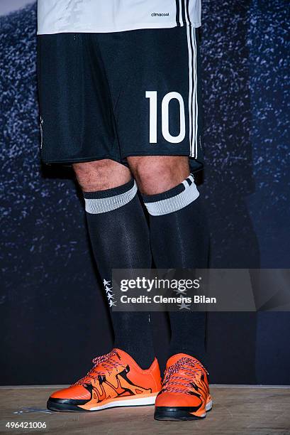 Lukas Podolski attends the 'Die Mannschaft' Kit Presentation at The Base on November 9, 2015 in Berlin, Germany.