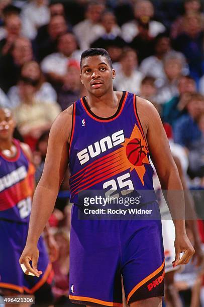 Oliver Miller of the Phoenix Suns looks on against the Sacramento Kings circa 1993 at Arco Arena in Sacramento, California. NOTE TO USER: User...