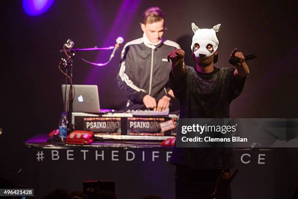 Cro performs during the 'Die Mannschaft' Kit Presentation at The Base on November 9, 2015 in Berlin, Germany.