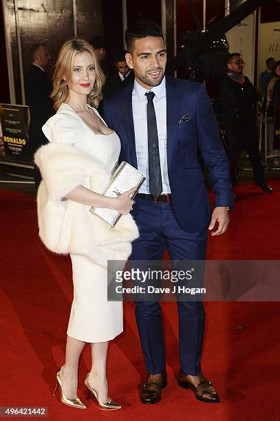 Radamel Falcao and wife Lorelei Taron attend the World Premiere of "Ronaldo" at Vue West End on November 9, 2015 in London, England.