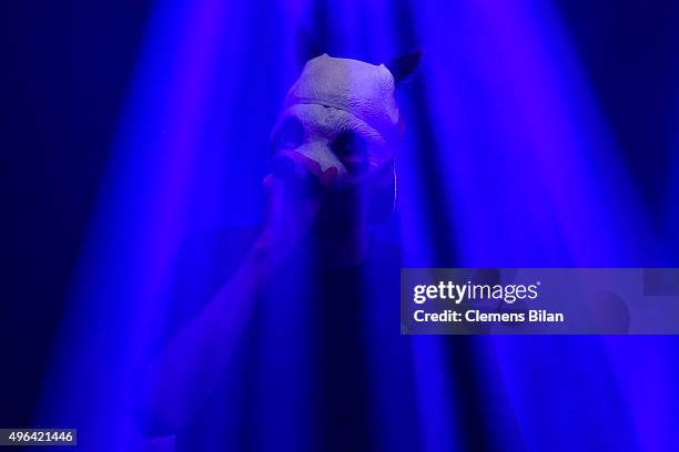 Cro performs during the 'Die Mannschaft' Kit Presentation at The Base on November 9, 2015 in Berlin, Germany.