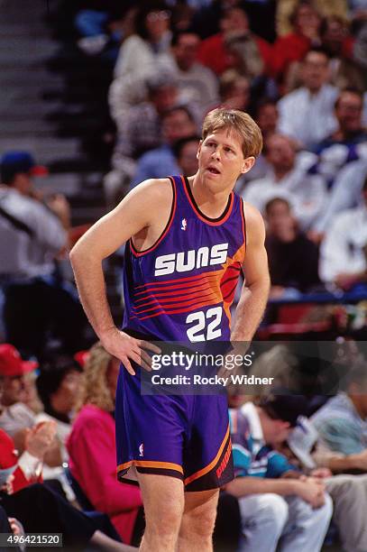 Danny Ainge of the Phoenix Suns looks on against the Sacramento Kings circa 1993 at Arco Arena in Sacramento, California. NOTE TO USER: User...