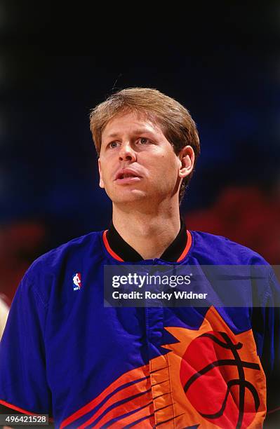 Danny Ainge of the Phoenix Suns looks on against the Sacramento Kings circa 1993 at Arco Arena in Sacramento, California. NOTE TO USER: User...