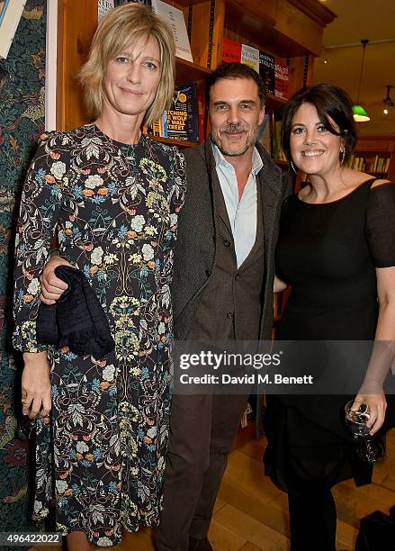 Nicola Formby, Andre Balazs and Monica Lewinsky attend the launch of A.A. Gill's new book "Pour Me: A Life" at Daunt Books on November 9, 2015 in...