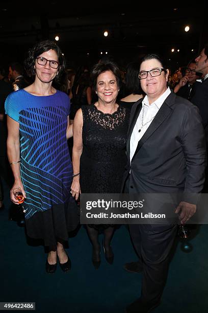 Julie Burleigh, LACMA Curator Stephanie Barron and artist Cathy Opie attend LACMA 2015 Art+Film Gala Honoring James Turrell and Alejandro G Iñárritu,...