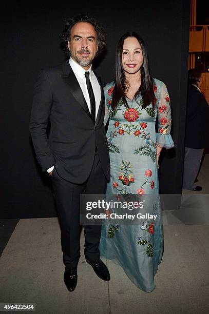 Honoree Alejandro G Iñárritu and LACMA Trustee Eva Chow attend LACMA 2015 Art+Film Gala Honoring James Turrell and Alejandro G Iñárritu, Presented by...