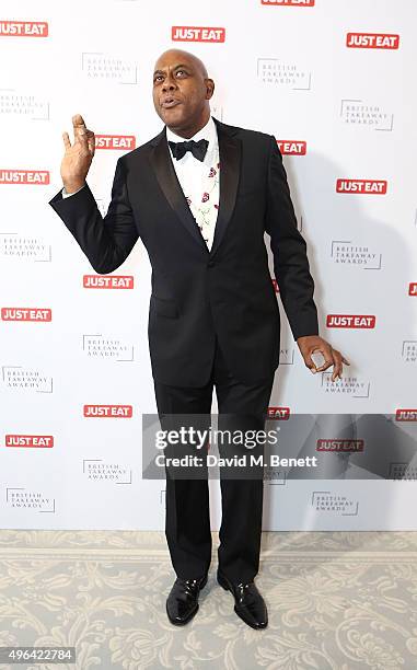 Ainsley Harriott arrives at the British Takeaway Awards, in association with JUST EAT at The Savoy Hotel on November 9, 2015 in London, England.