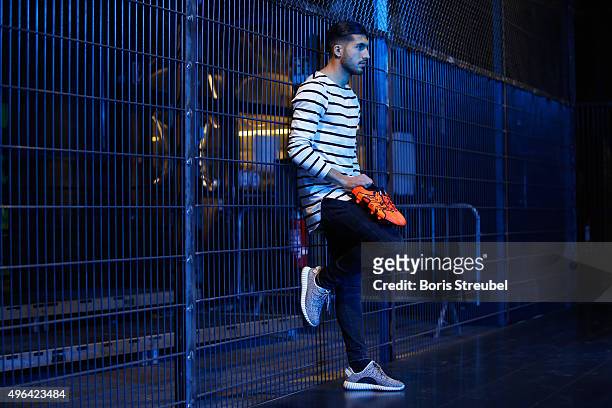 Emre Can poses at the adidas presentation of the new DFB home jersey for UEFA EURO 2016 at The Base on November 9, 2015 in Berlin, Germany.