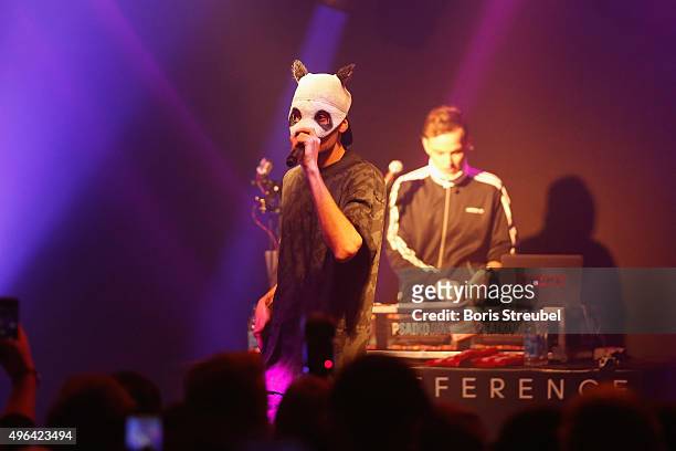 Rapper Cro performs at the adidas presentation of new DFB home jersey for UEFA EURO 2016 at The Base on November 9, 2015 in Berlin, Germany.
