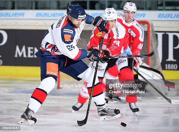 Tomas Marcinko of Team Slovakia and Reto Suri of Team Swiss during the game between Slovakia against Swiss on November 8, 2015 in Augsburg, Germany.